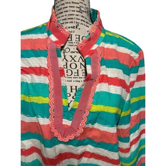 VINEYARD VINES Cotton Silk Blend Preppy Multi Color Striped tunic‎ M whimsical - Picture 2 of 8